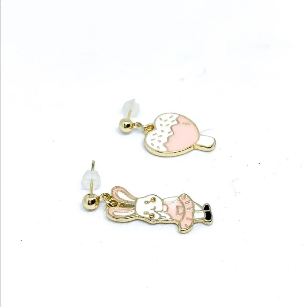 NWT Bunny Heart Kid’s Gold Dangle Earrings